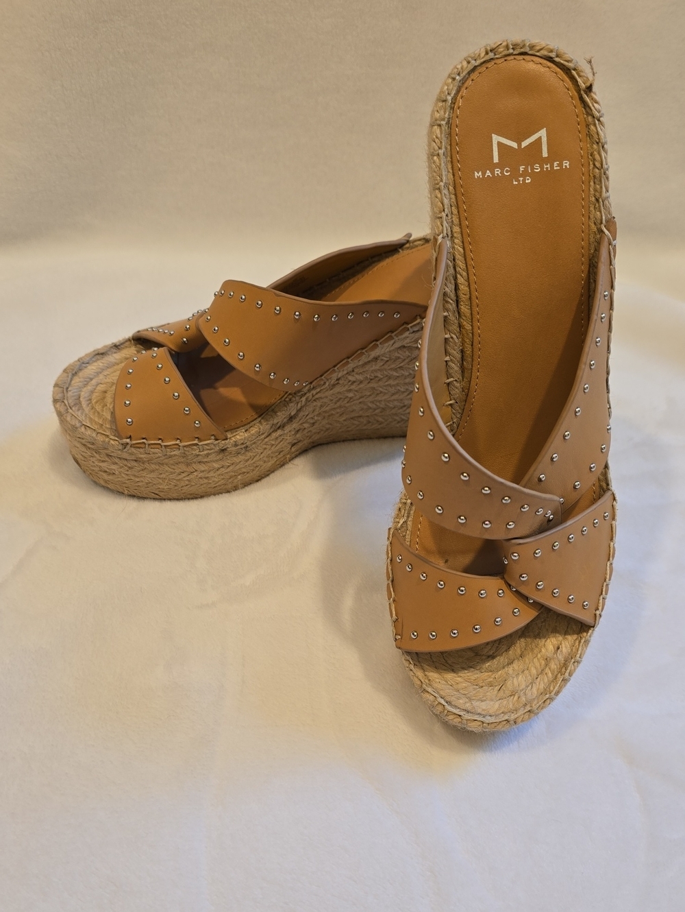 Marc Fisher Tan Studded Espadrille Wedge Sandals